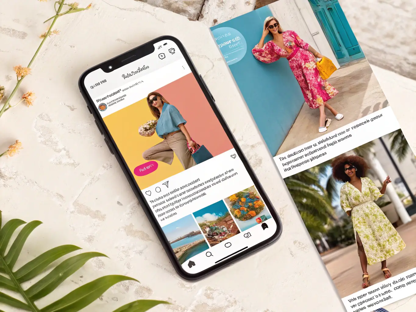 A vibrant image showcasing a social media feed with engaging posts, highlighting a fashion brand's latest collection. The image should convey a sense of style, trendiness, and audience interaction.